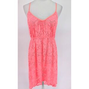 Victorias‎ Secret Neon Coral Lace High Low Slip Dress Swim Cover Up MD Coquette